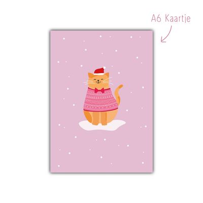 Kaart Kerst Kat roze