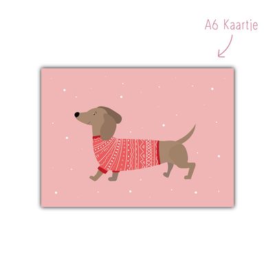 Kaart Kerst Teckel Trui roze Kaart Kerst Teckel Trui roze