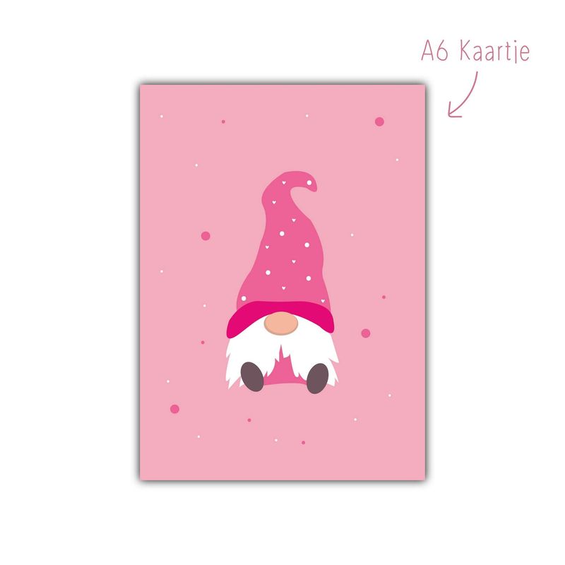 Kaart Kerst Gnome Roze