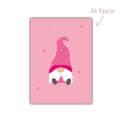 Kaart Kerst Gnome Roze