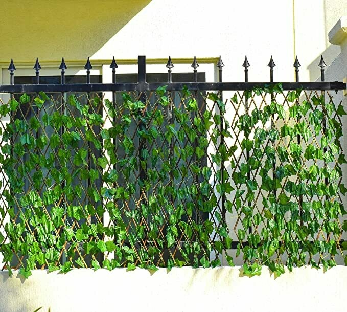 Expandable wicker large fence with faux plants (120cm height)