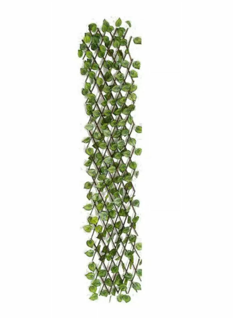 Expandable Wooden Fence with Artificial Faux Plant Leaves