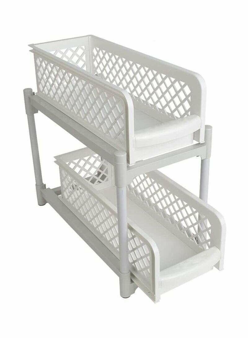 Sliding Two Tier Shelf White 15inch