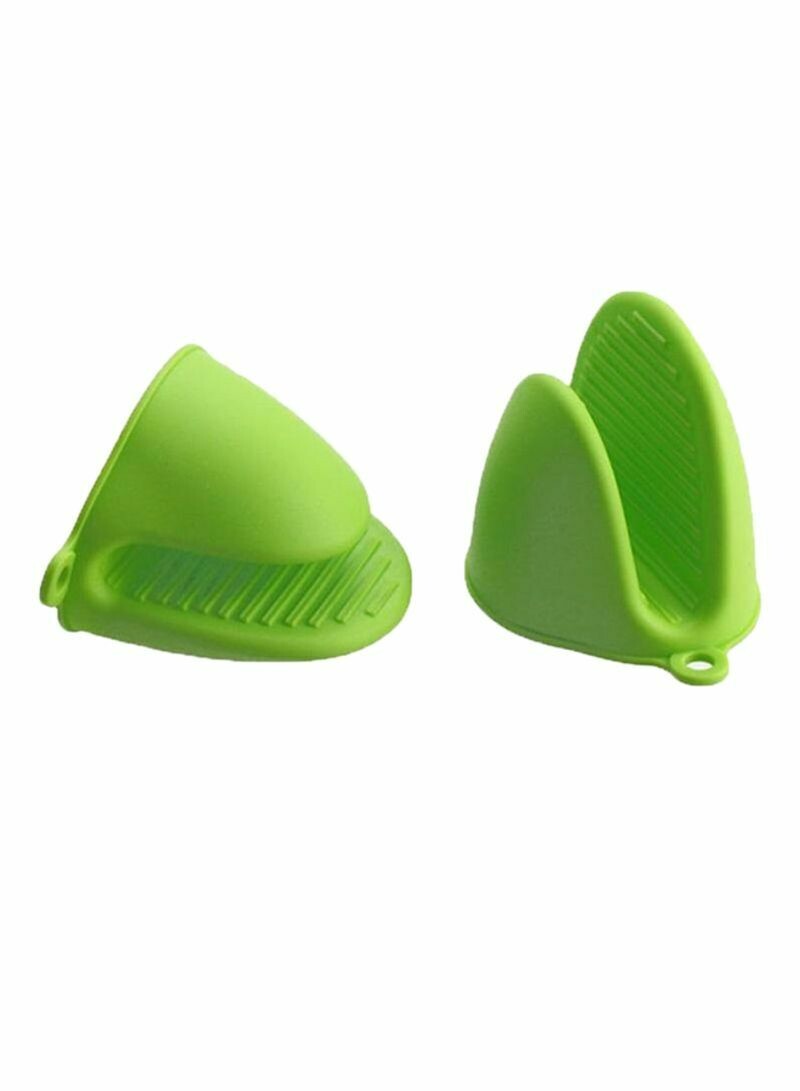 2-Piece Non-slip Gripper Silicone Gloves Green Standard