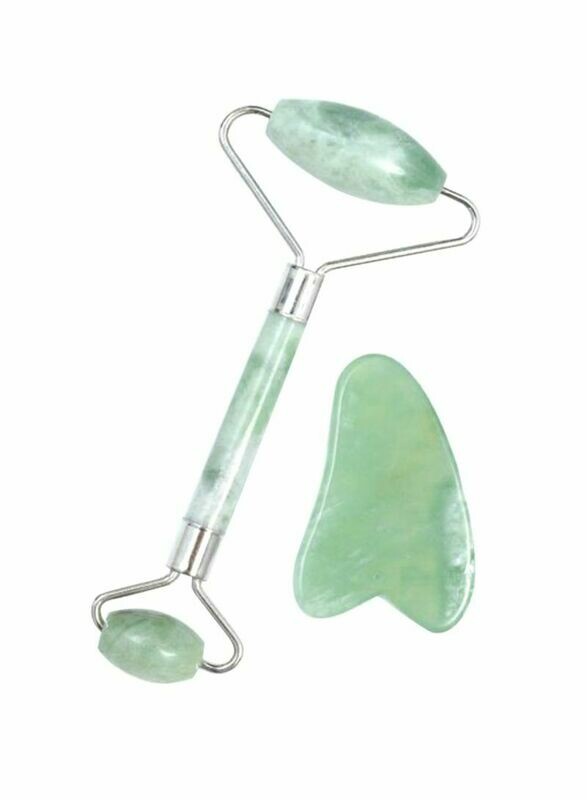 Alicoco Jade Facial Skin Massager Roller With Gua Sha Scraper Set Green/Silver