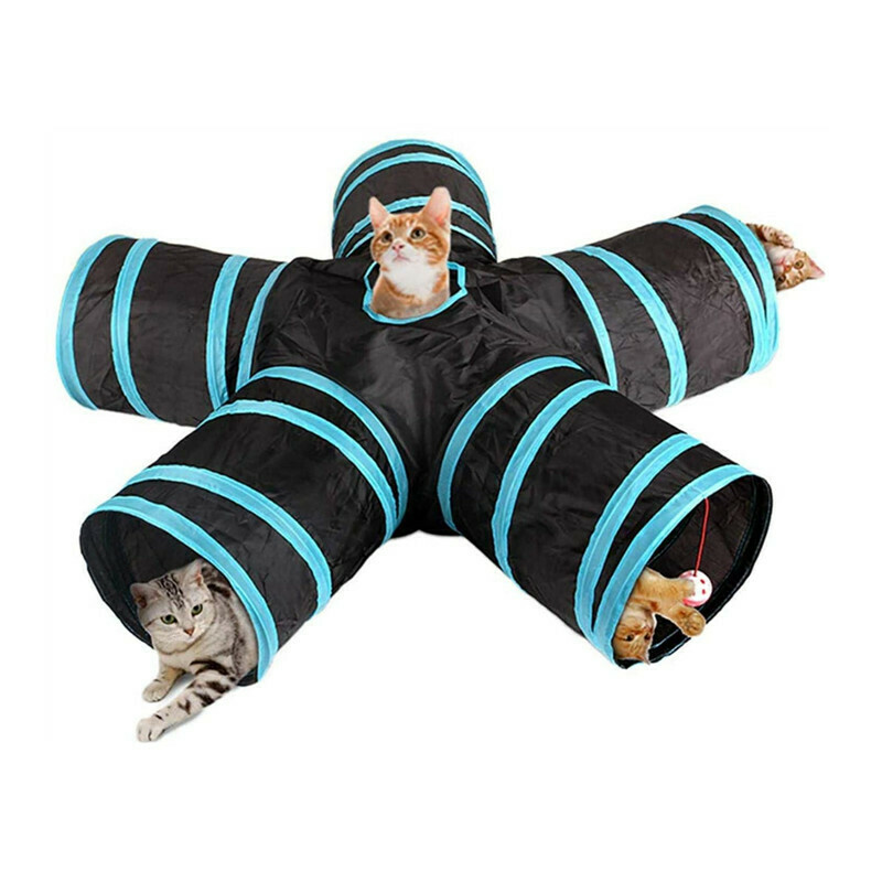 5-Way Foldable Tunnel Toy For Pet Black/Blue 31x4x31centimeter