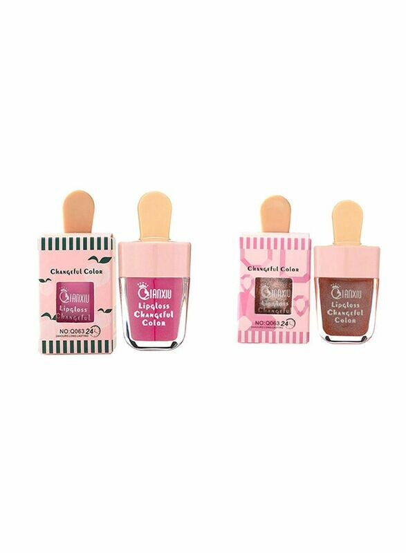 QIANXIU 2 Piece Changeful Colors Lip Gloss Pink/Brown