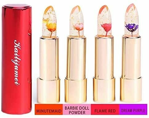 4pcs Kailijumei Flower Jelly Lipstick Set, Magic Temperature Changed Color Lip Blam Moisturizing