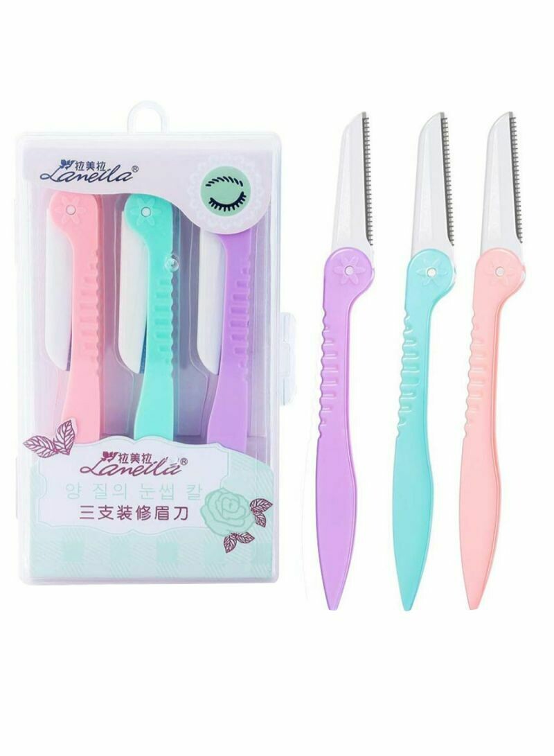 Lameila 3-Piece Folding Eyebrow Razor Set Blue/Purple/Pink