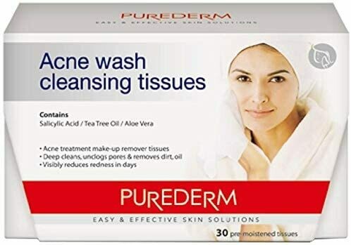 Purederm 30-Piece Acne Wash Cleansing Tissue Set White