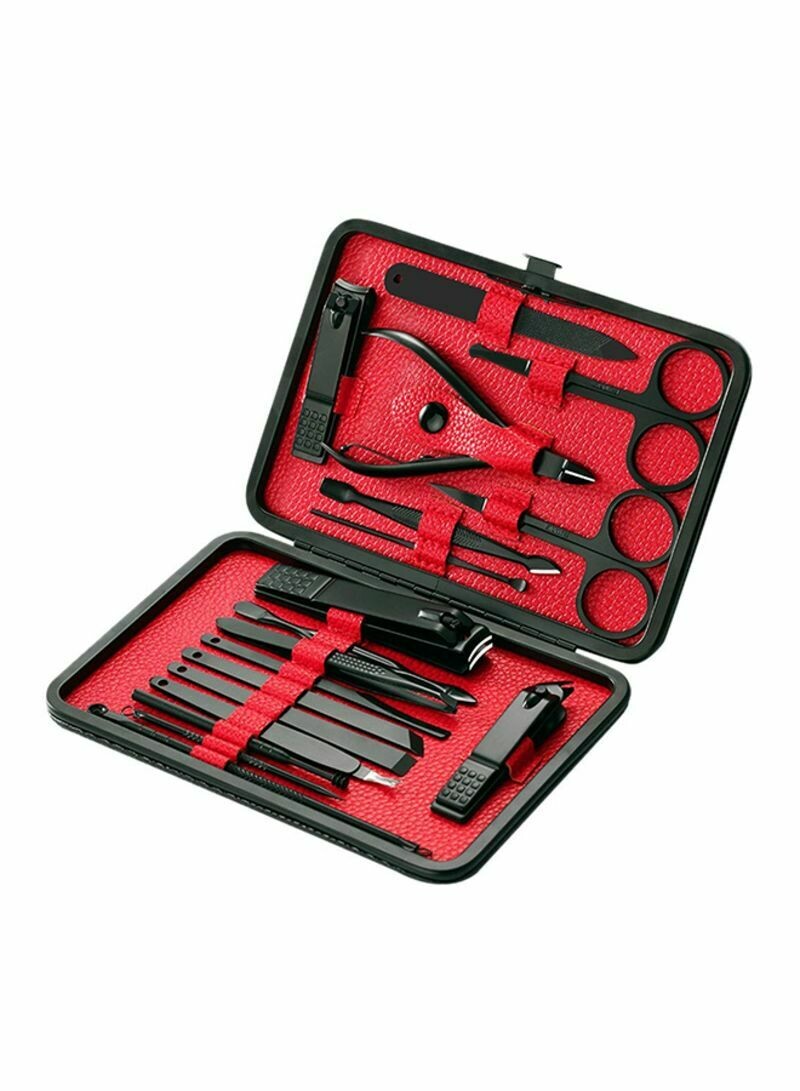 18-Piece Stainless Steel Manicure And Pedicure Set Black/Red
