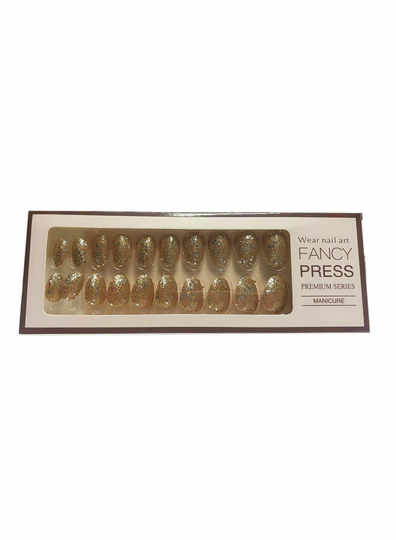 20-Piece Full Cover Fake Nails Shiny Gold