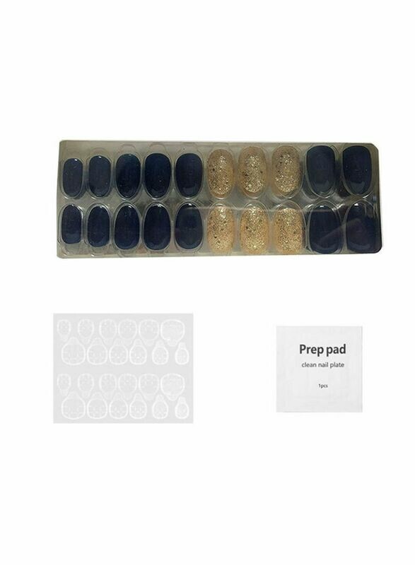 20 Piece Fake Press On Nails Blue/Gold