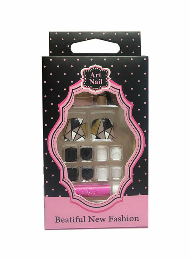 20-Piece Full Cover Foot Nails Black/Black/Gold