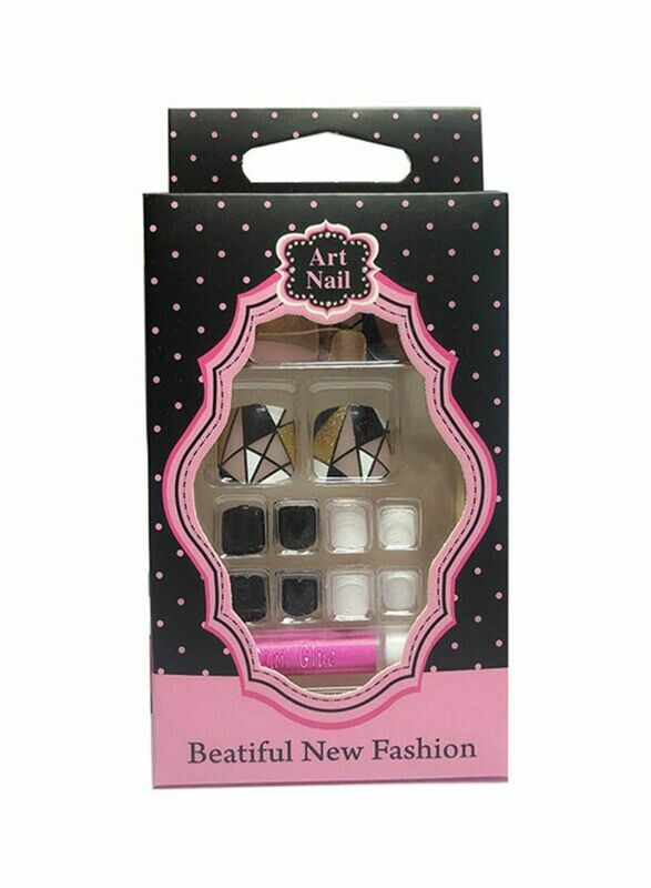 20-Piece Full Cover Foot Nails Black/Black/Gold