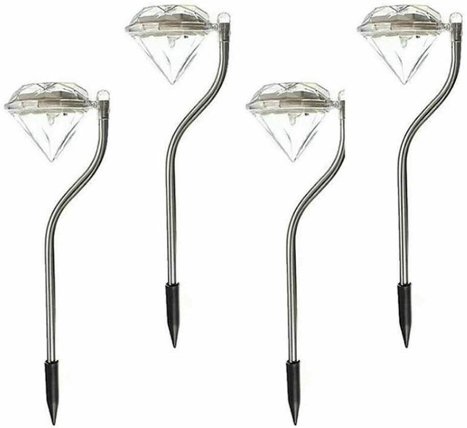 4 Piece Outdoor LED Path Lamp Diamond Solar Power Night Lights Colorful 26 X 9 X 9centimeter