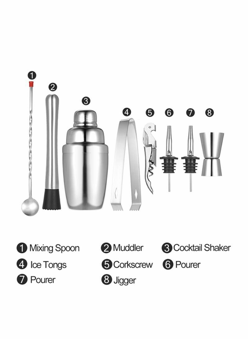8-Piece Cocktail Shaker Mixer Kit Silver