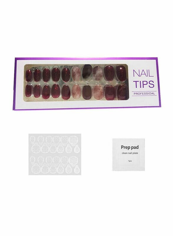 20 Piece Natural Short False Nail Tips Red Wine