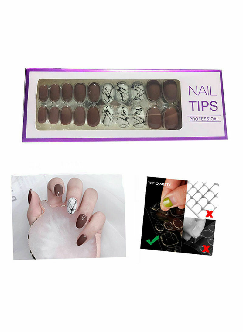 20 Piece Long Oval False Nail Tips Red/White