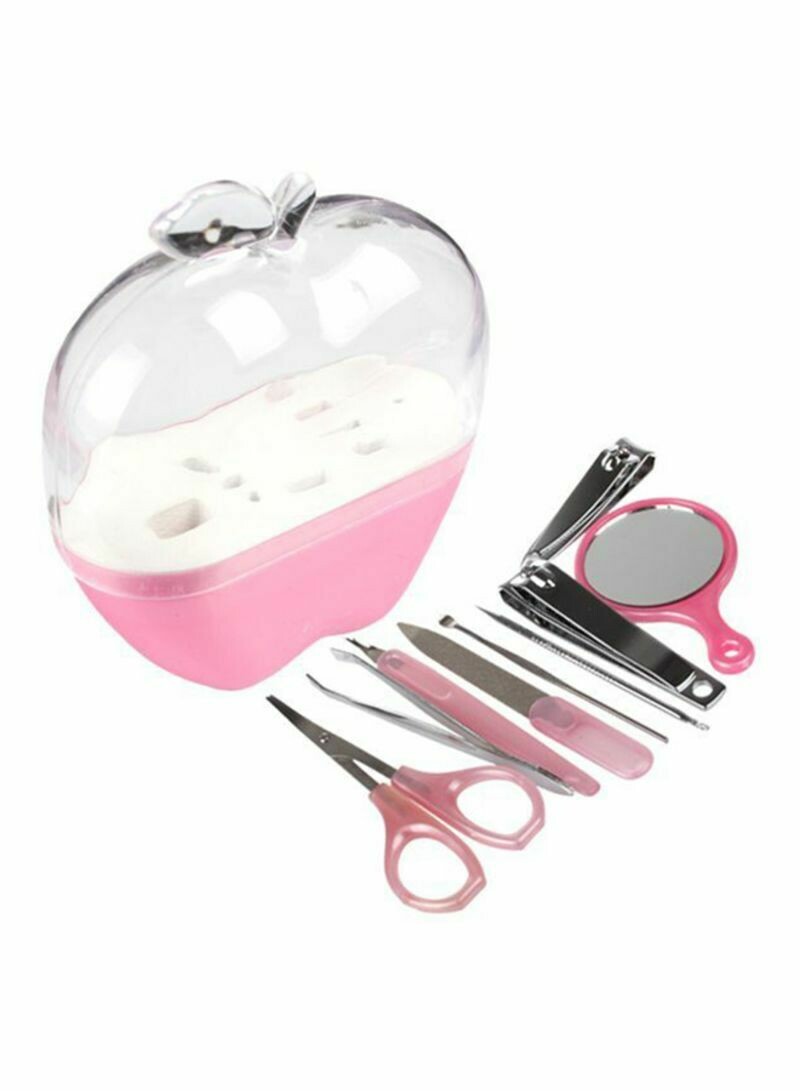 9-Piece Apple Shape Manicure Nail Care Tool Set Pink