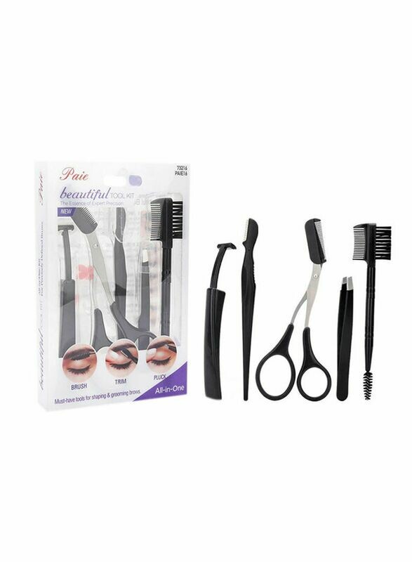 5 Piece Portable Stainless Steel Eyebrow Grooming Set Black