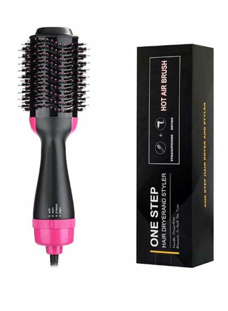 3-In-1 Hot Air Hair Dryer Volumizer Brush Black/Pink