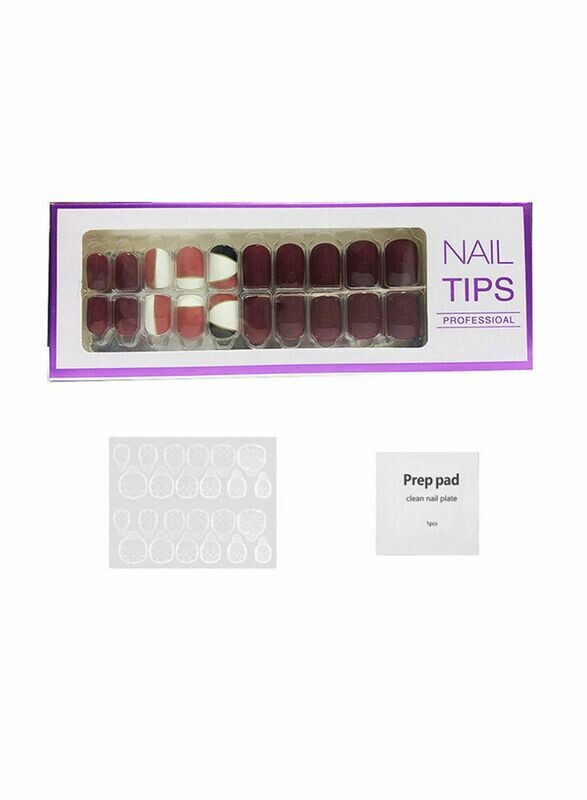 20 Piece Natural French Short False Nail Tips Red