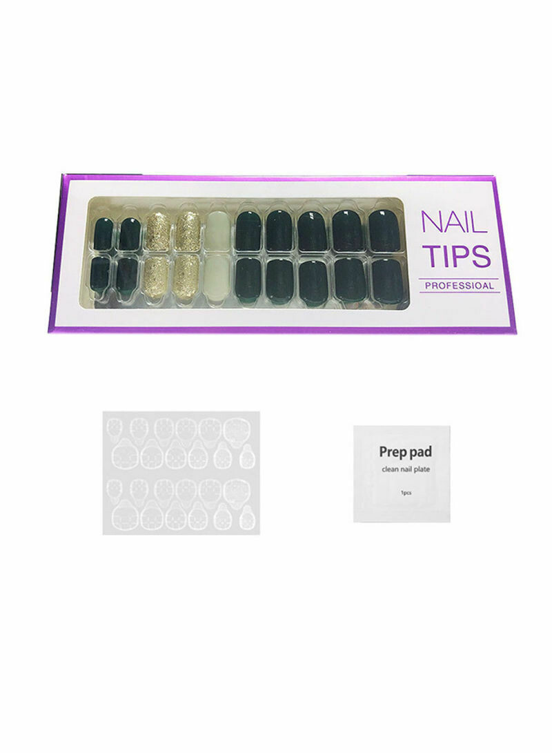 20 Piece Salon Art False Nails Black/Gold/White