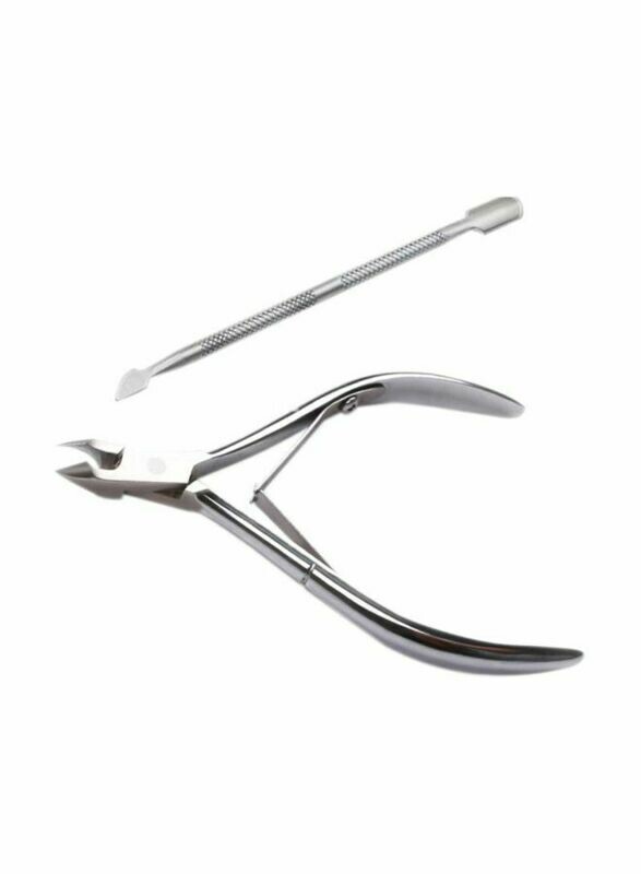 2-Piece Cuticle Pusher With Nail Clippers Silver