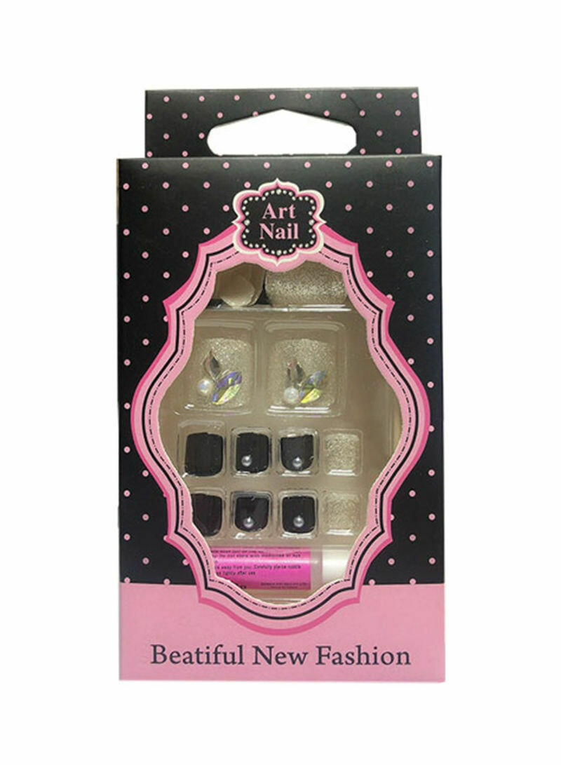20-Piece Fake Toenails With Glue Black/Clear