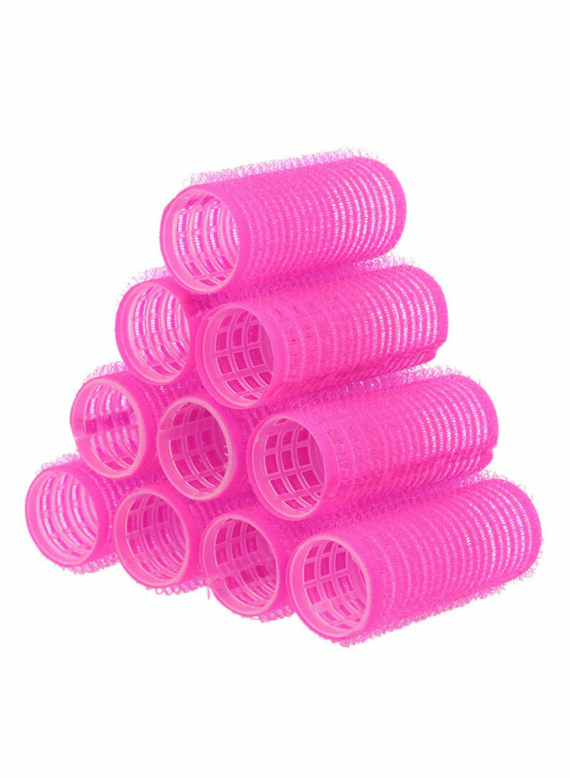 10-Piece Professional Self Grip Hair Roller Curler Set Dark Pink