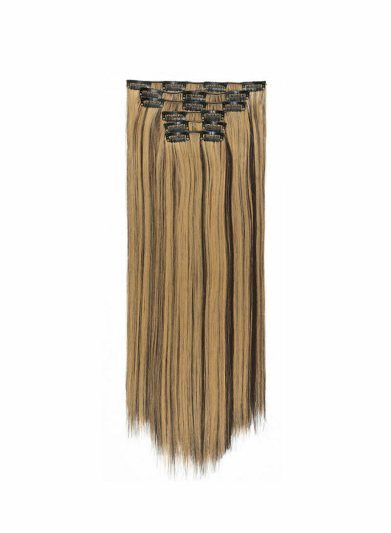 16 Clips Thick Clip On Synthetic Fake Hair Brown 58cm