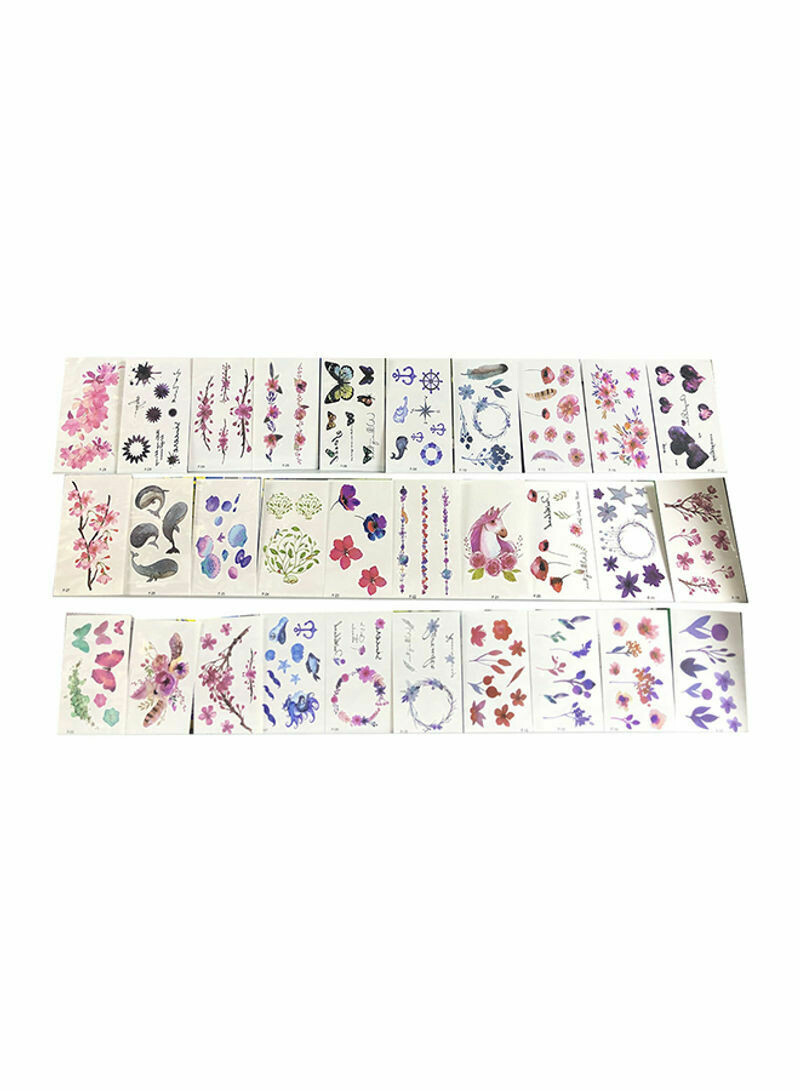 Pack Of 30 Temporary Tattoos Sticker Sheets Multicolour