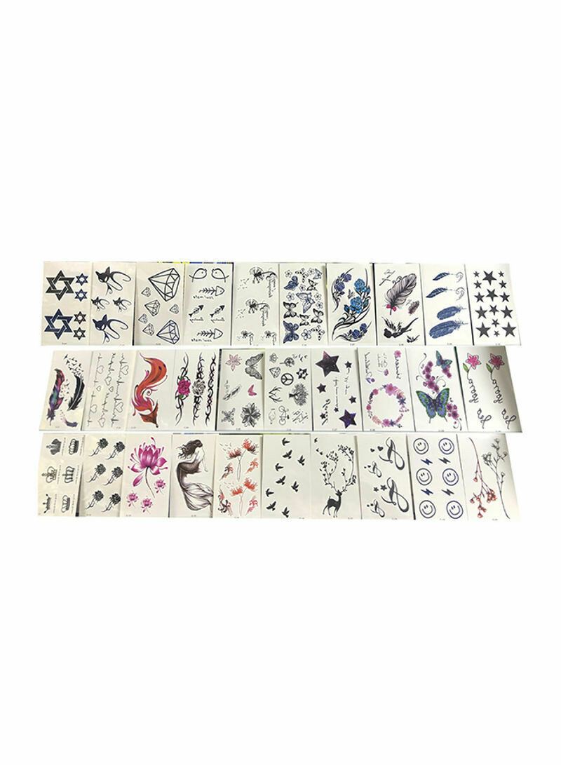 Pack Of 30 Temporary Tattoos Sticker Sheets Multicolour