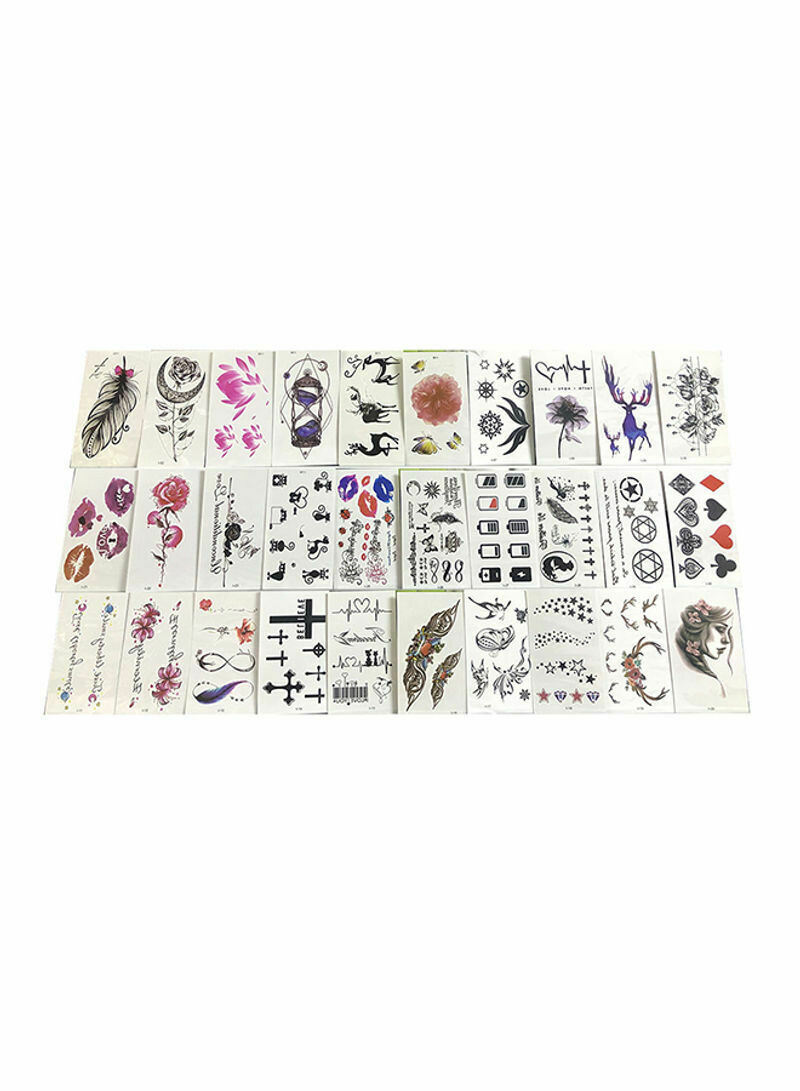 Pack Of 30 Temporary Tattoos Sticker Sheets Multicolour