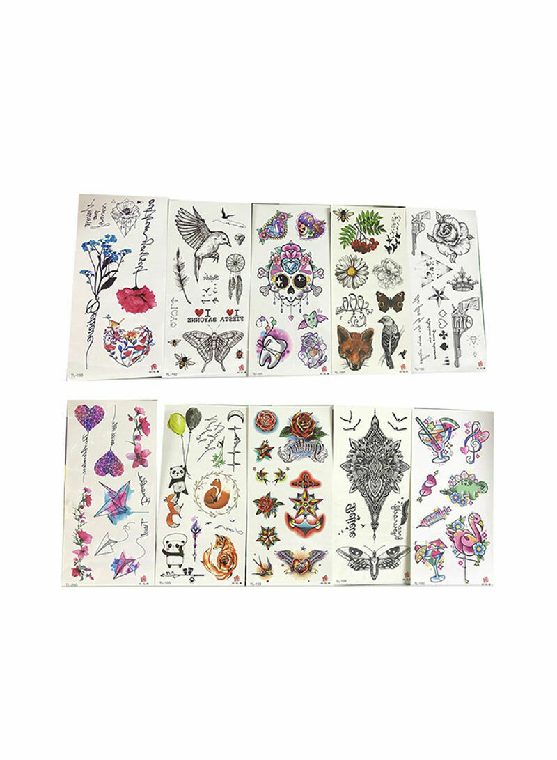 Pack Of 10 Temporary Tattoos Sticker Sheets Multicolour