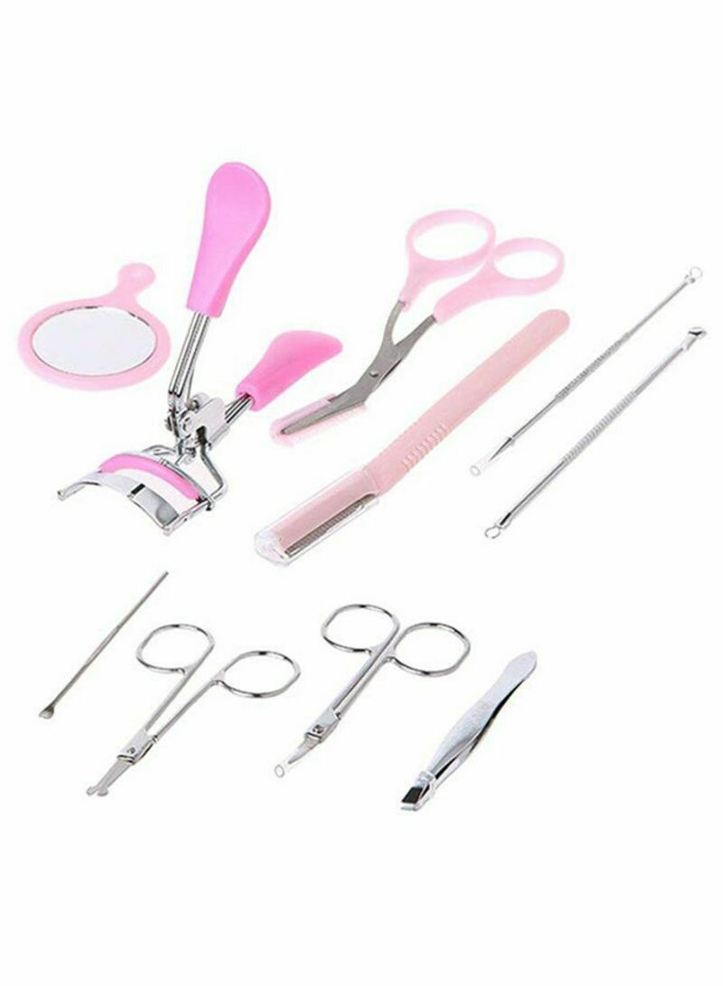 10-Piece Eyebrow Tool Set Pink/Silver