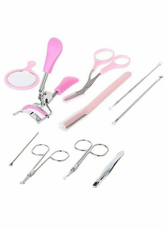 10-Piece Eyebrow Tool Set Pink/Silver