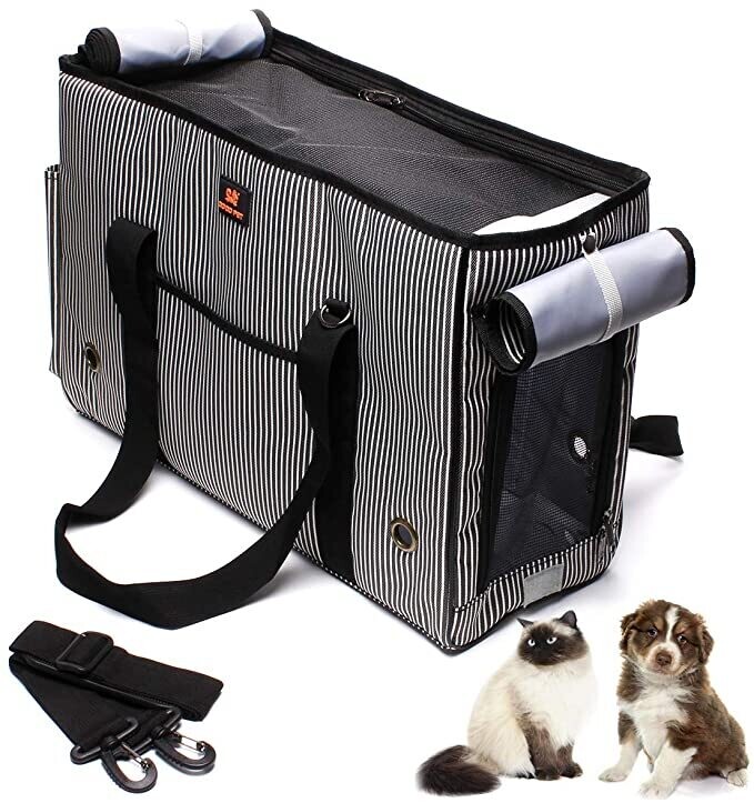 Portable Pet Carrier Travel Bag Black/White