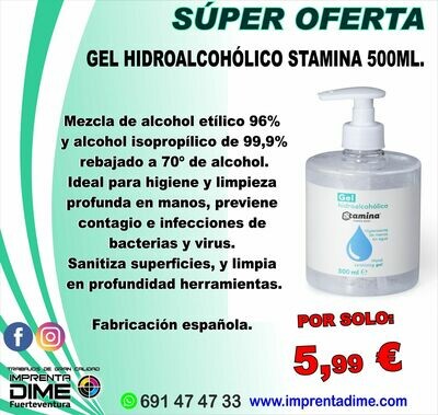 GEL HIDROALCOHÓLICO STAMINA 500ML