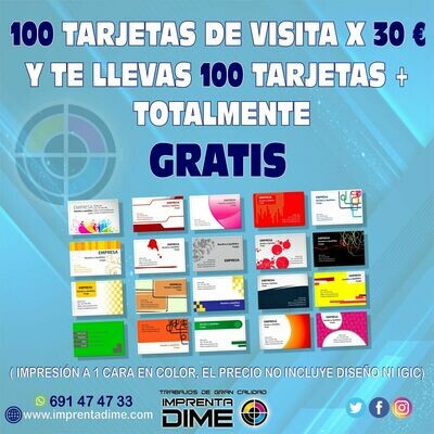 100 Tarjetas de visita + 100 adicionales DE REGALO