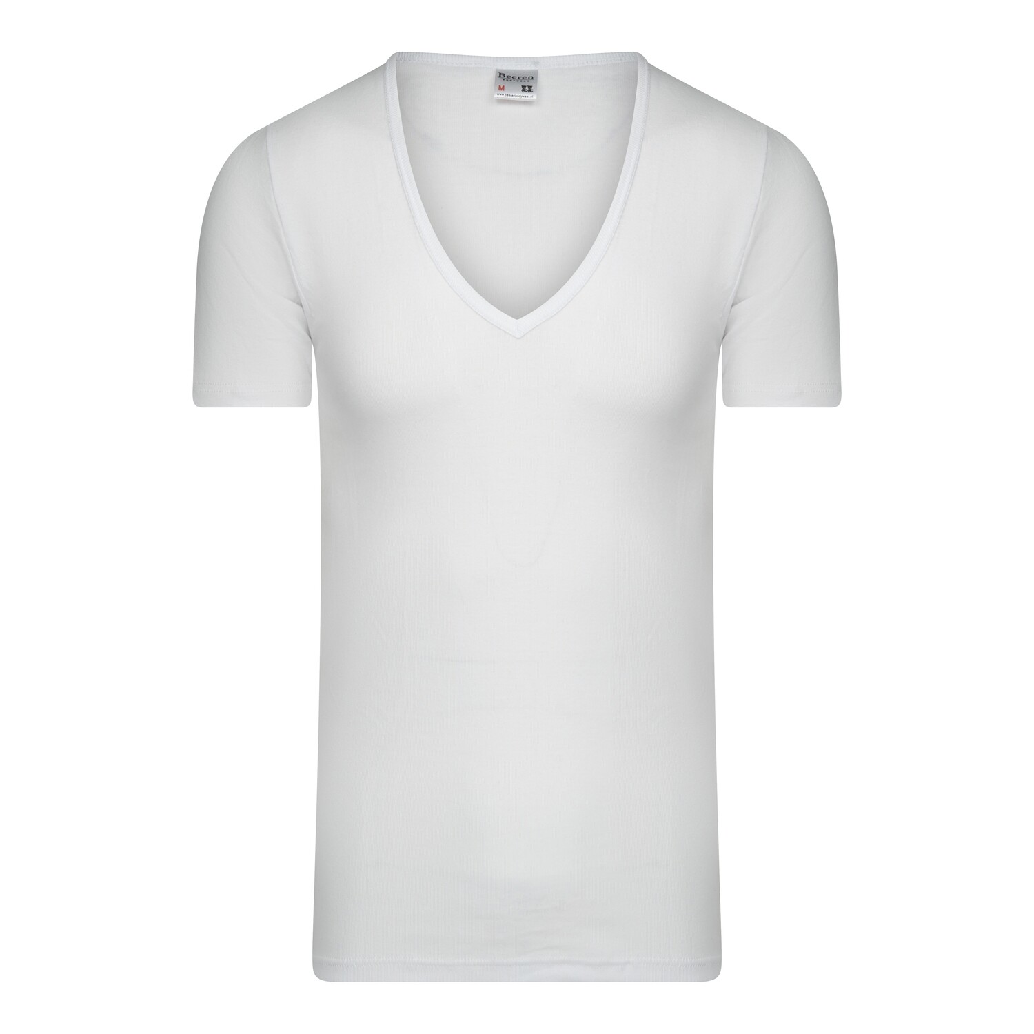 (11-145) Heren T-shirt diepe V-hals extra lang wit XL