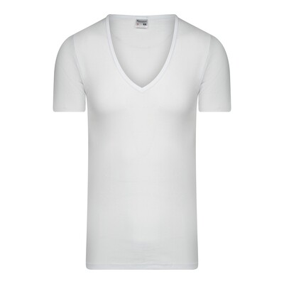 (11-145) Heren T-shirt diepe V-hals extra lang wit XL