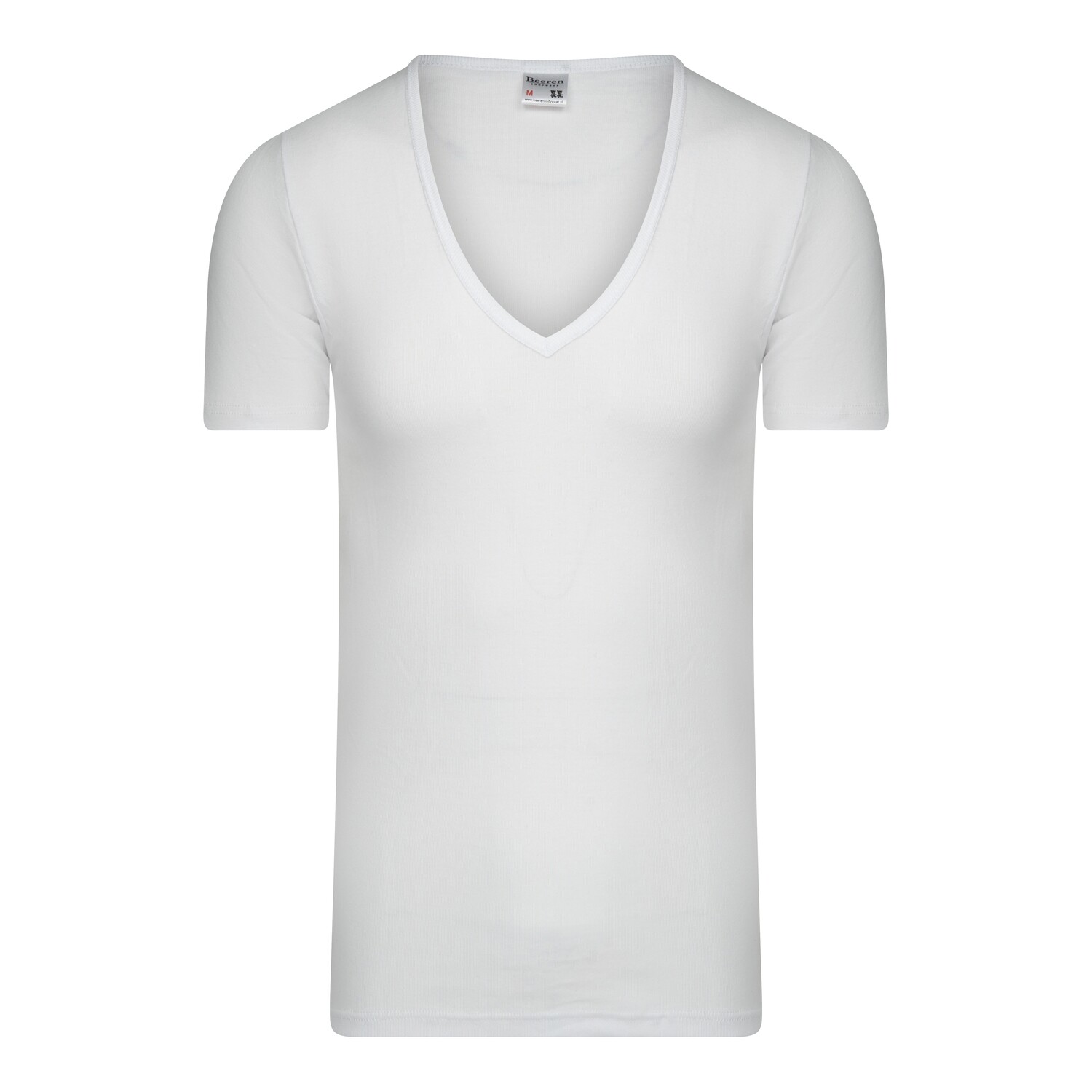 (11-145) Heren T-shirt diepe V-hals extra lang wit XXL