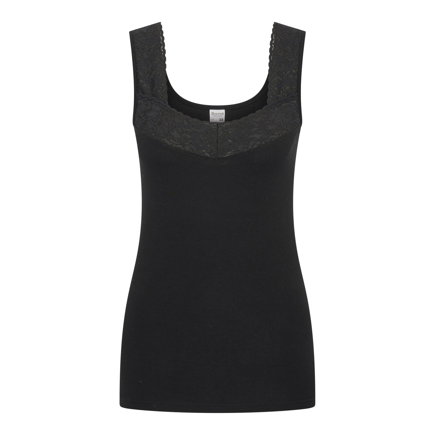 (07-494) Dames hemd Comfort feeling met kant Zwart L
