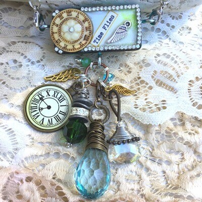 Time Flies-Altered Embellished Domino