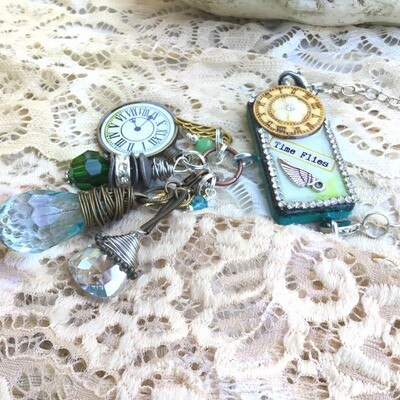 Time Flies-Altered Embellished Domino