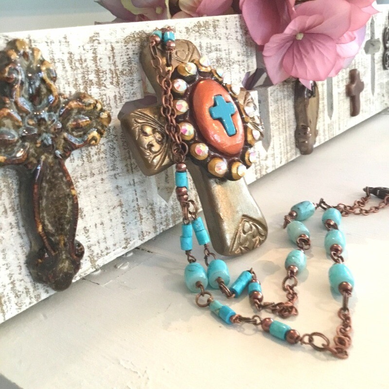 "Grace Abounds Out West" Clay Cross Cabochon Necklace