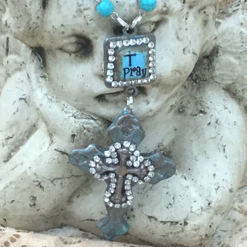 Grandma's Prayers Hope on Faith, "Pray" Connector-Rustic Turquoise and Silver