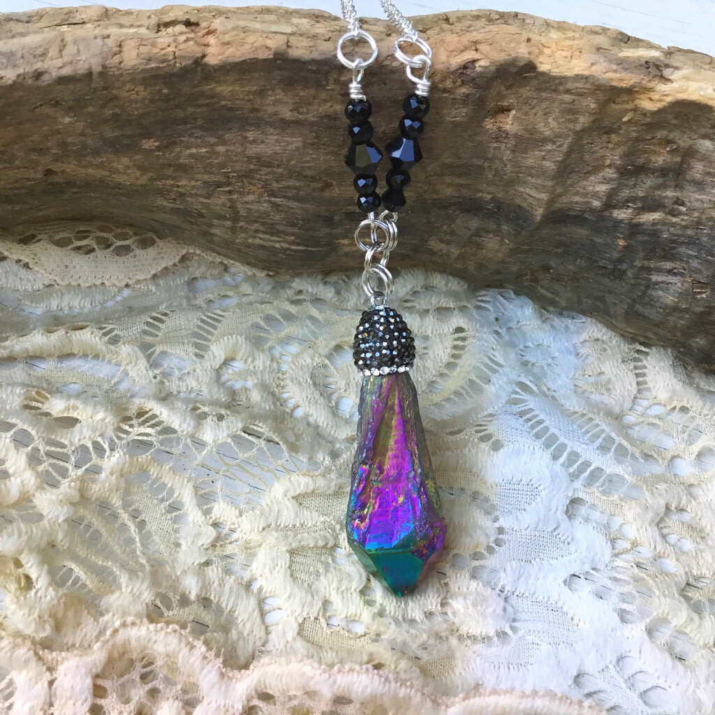Wrapped In HOPE rainbow quartz stone wrapped in rhinestones NECKLACE-Limited edition